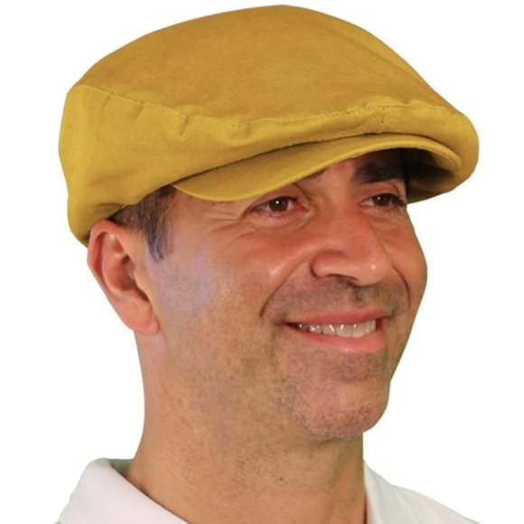 Golf Knickers Men's 'Par 4' Gold Mustard Yellow Cotton/Ramie Flat Cap - Picture 1 of 6